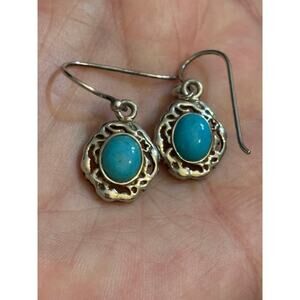 Vintage Sterling Silver Genuine Turquoise Dangle Earrings 5g